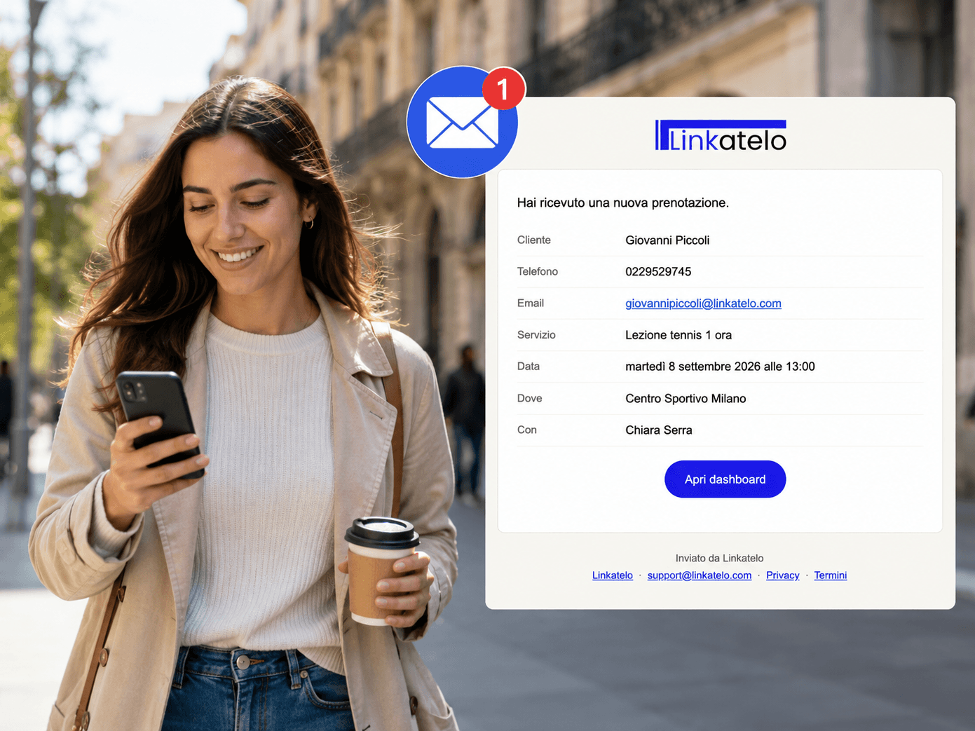 Notifica email di una nuova prenotazione su Linkatelo