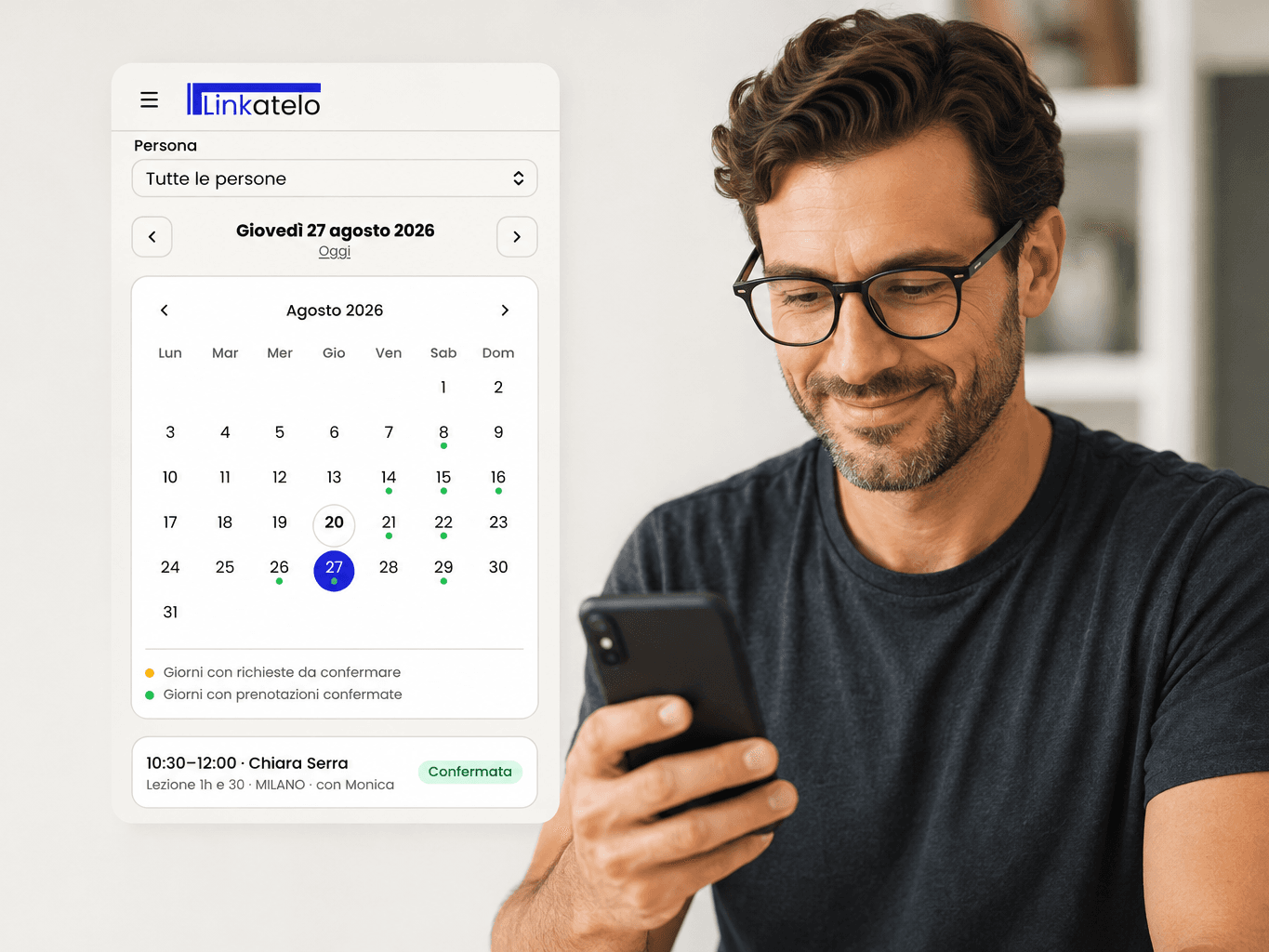 Agenda Linkatelo con prenotazioni confermate sul telefono